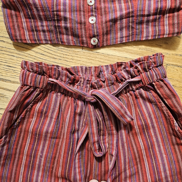 American Eagle Size S/M Red Linen Blend Set Wide Legs Pants and Corset Top - Picture 6 of 8